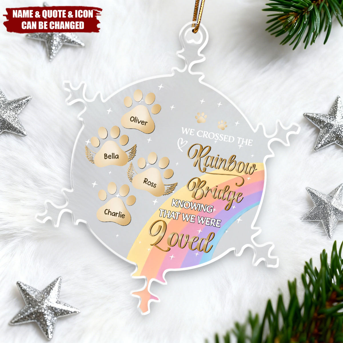 At The Rainbow Bridge - Personalized Snowflakes Shaped Acrylic Ornament