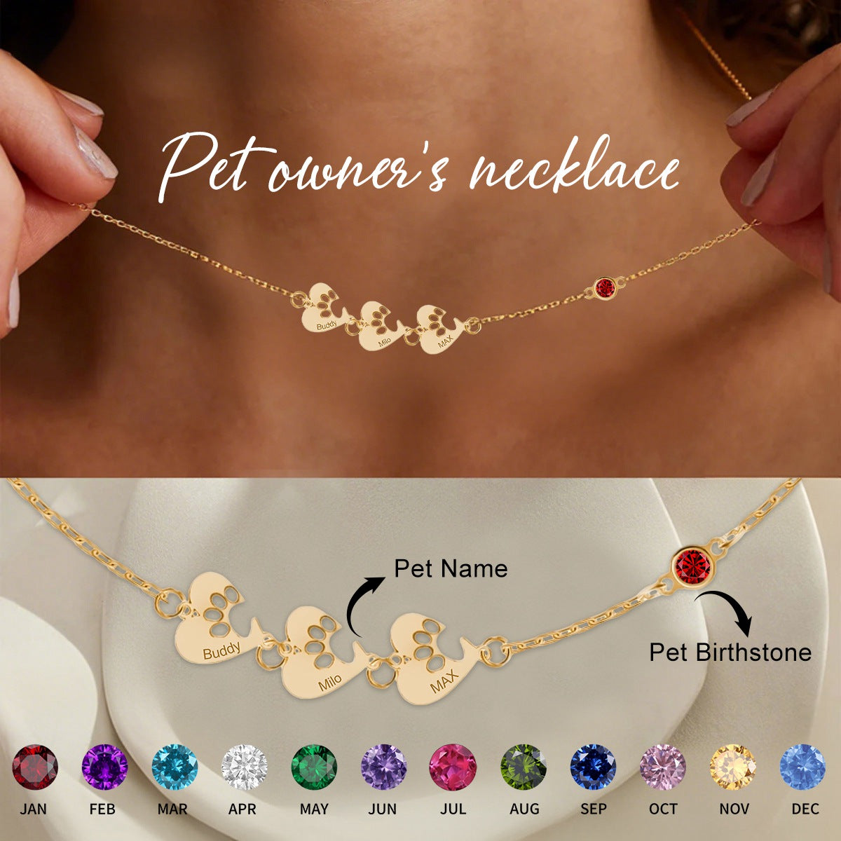 Custom Heart Paw Necklace - Personalized Gift for Pet Lovers