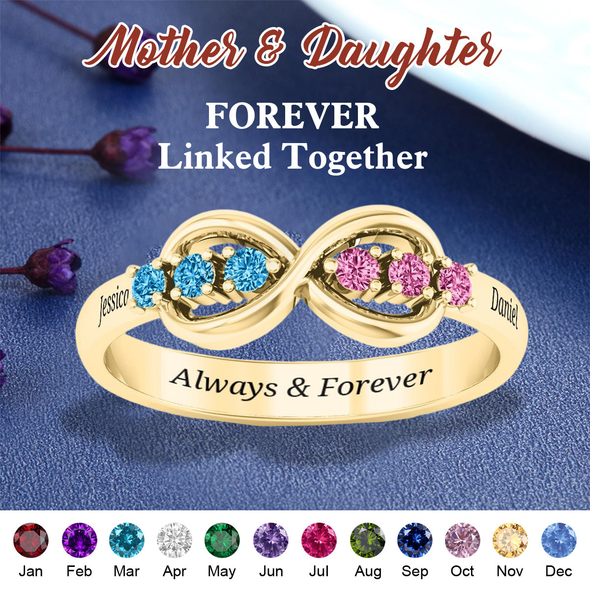 Personalized Infinity Birthstone Ring - Custom Jewelry for Women