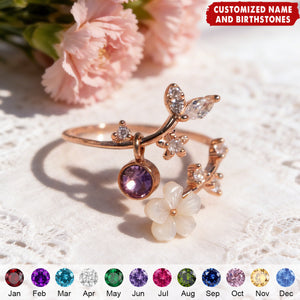 Pearl Sakura Rings Adjustable Delicate - Personalized Birthstone Ring