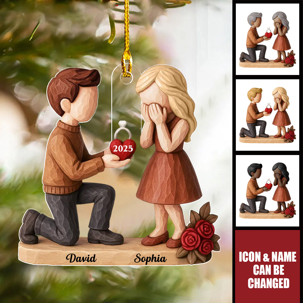 Couple Marriage Proposal - Personalized Acrylic Ornament - Newly Engaged Gift, "She Said Yes!" Ornament, Just Engaged Gifts for Couples
