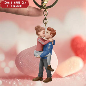 Personalized Romantic Kissing Couple Acrylic Keychain -Anniversary Wedding Gifts For Husband And Wife - Love In Every Piece