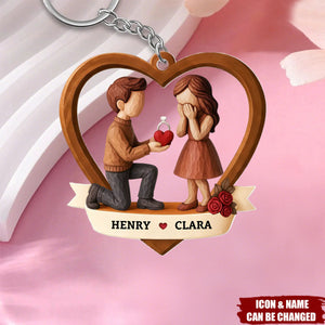 Couple Marriage Proposal - Personalized Acrylic Keychain- Newly Engaged Gift, "She Said Yes!"