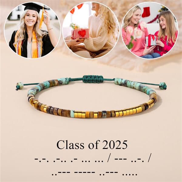 A New Chapter - Inspirational Morse code Natural Bead Wrap Bracelets
