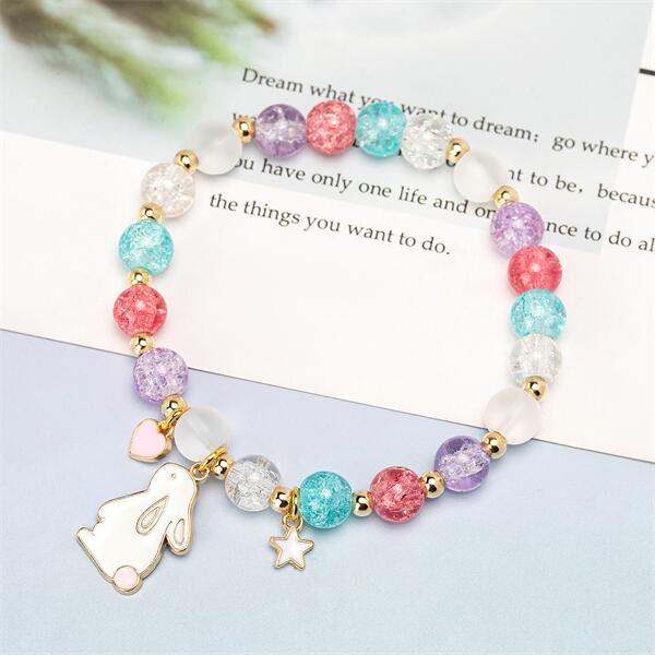 Easter Bunny Bracelet - Colorful Bead Bracelet with Bunny Pendant