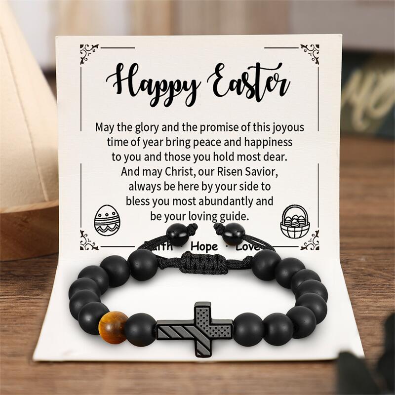 Happy Easter - American Flag Cross Beads Bracelet