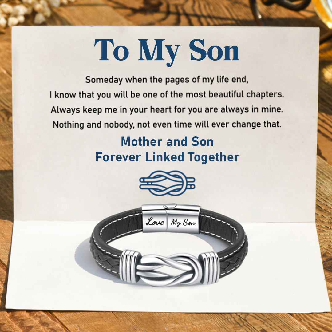 Mother and Son Forever Linked Together - Braided Leather Bracelet