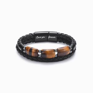 To My Son, Love You Forever Natural Tiger Eye Leather Bracelet