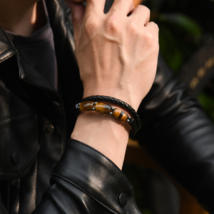 To My Son, Love You Forever Natural Tiger Eye Leather Bracelet