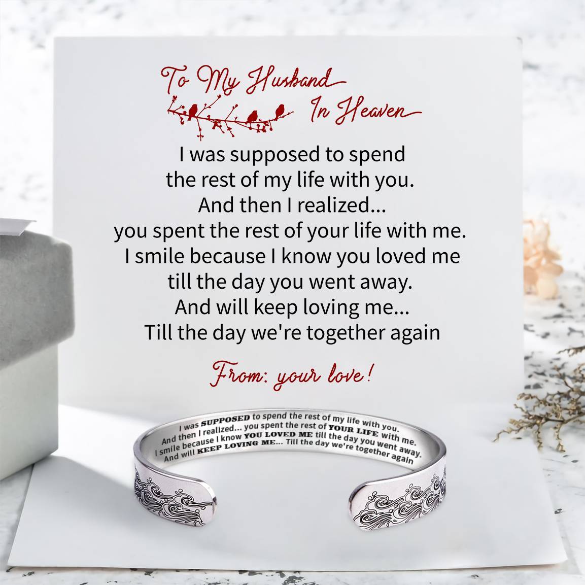 To My Husband In Heaven - Wave Cuff Bracelet