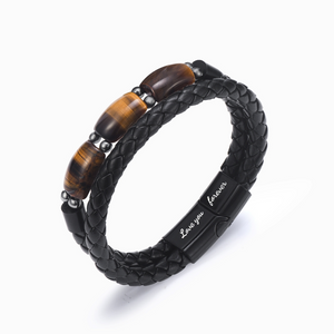 To My Son, Love You Forever Natural Tiger Eye Leather Bracelet