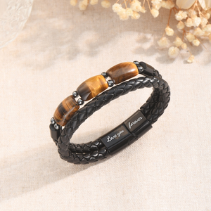 To My Son, Love You Forever Natural Tiger Eye Leather Bracelet