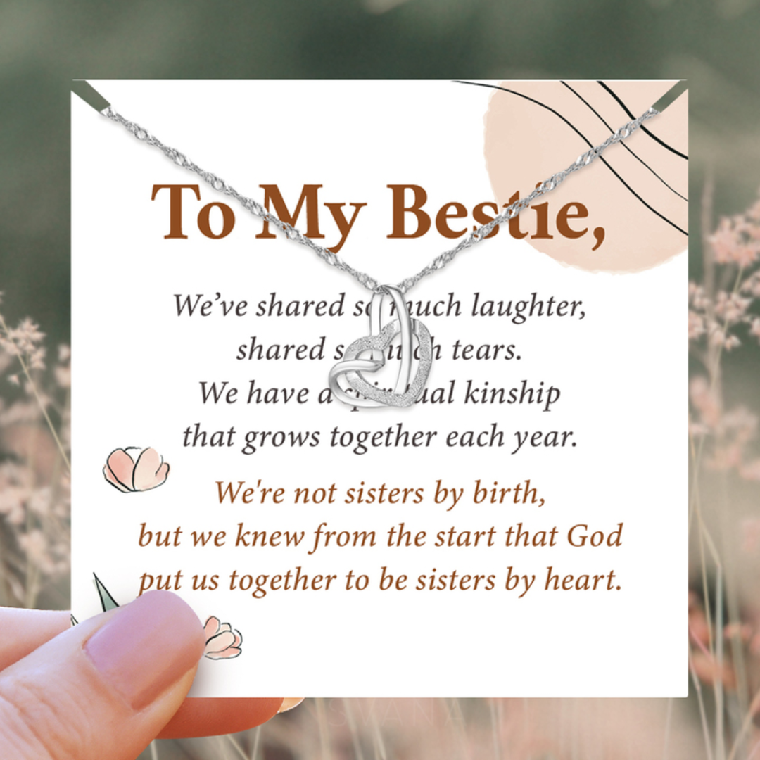 To My Bestie, Sisters By Heart Interlocking Heart Necklace