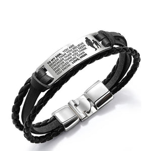 Mom to Son - Steel & Leather Style Bracelet